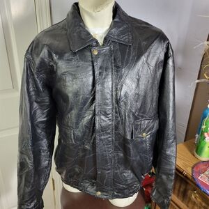 Napoline Mens Sz 3X Leather Bomber Jacket  Handcraft Fully Lined Black Y2K 90s